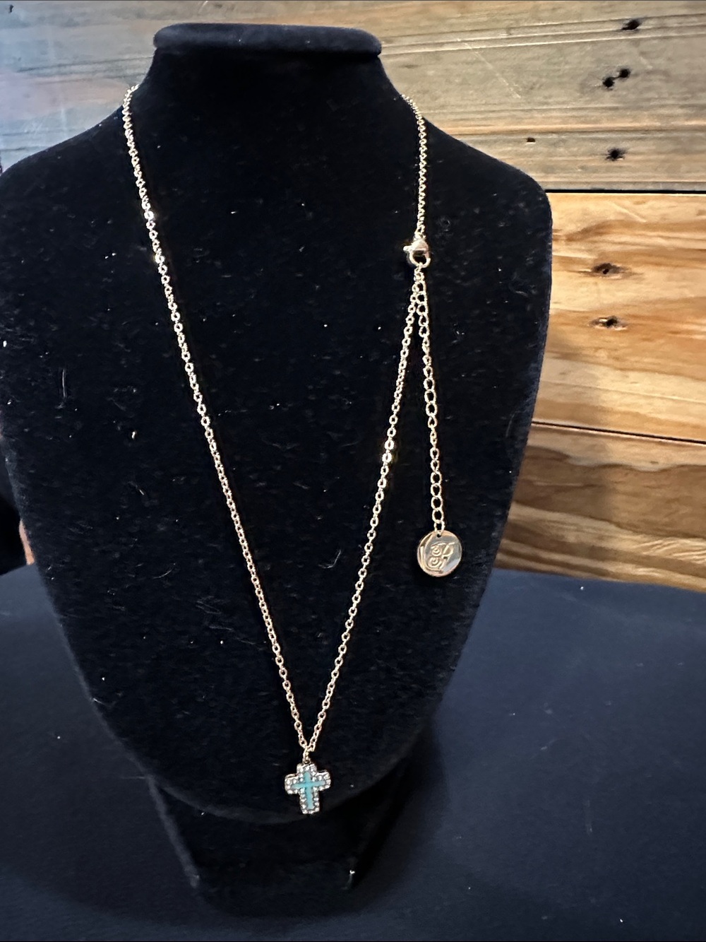 Plunder Gold-Tone Necklace with Turquoise Cross and Charm